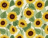 Sunflowers - Large Sunflower and Bee Cream from Lewis and Irene Fabric