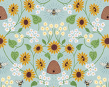 Sunflowers - Bee Hive Pale Blue from Lewis and Irene Fabric