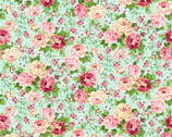 Serene Garden - Master Floral Aqua Mary Jane Carey from Henry Glass Fabric