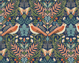 Luxe - Damask Birds Butterfly Navy from Makower UK  Fabric