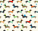 Furry Friends - Dachshunds Cream from Makower UK  Fabric