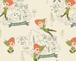 Disney Peter Pan and Tinker Bell FLANNEL - Neverland Adventures Cream from Camelot Fabrics