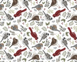 Christmas In The Country - Birds White from 3 Wishes Fabric