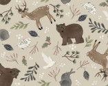 Christmas In The Country - Woodland Animals Toss Beige from 3 Wishes Fabric