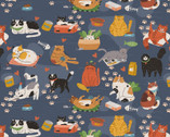 Here Kitty Kitty - Feline Frenzy Denim from Paintbrush Studio Fabrics