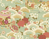 Auspicious Pattern METALLIC - Floral Containers Minty Green from Quilt Gate Fabric