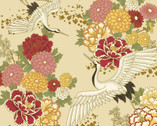 Auspicious Pattern METALLIC - Crane Floral Natural from Quilt Gate Fabric