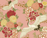 Auspicious Pattern METALLIC - Crane Floral Pink from Quilt Gate Fabric