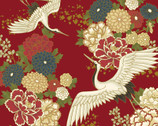 Auspicious Pattern METALLIC - Crane Floral Red from Quilt Gate Fabric