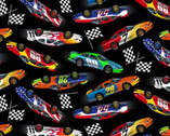 In Motion - Race Cars Black from Elizabeth’s Studio Fabric