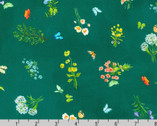 Wishwell Bunny Lane - Floral Butterfly Toss Teal Green by Briar Hill from Robert Kaufman Fabrics