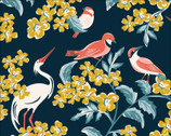 Flower Garden - Bird Watching Navy by Hang Tight Studio from Cloud9 Fabrics