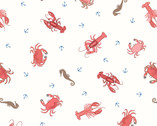 Small Things Coastal - Crab Lobster Seahorses Cream from Lewis and Irene Fabric