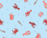 Small Things Coastal - Crab Lobster Seahorses Lt Blue from Lewis and Irene Fabric