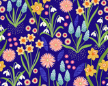 Springs Flowers - Flowers Vibrant Blue from Lewis and Irene Fabric