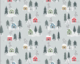 Snow Day FLANNEL - Houses Silver Grey from Lewis and Irene Fabric