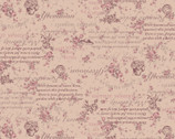 Ruru Bouquet - Floral Motifs Words Dusty Pink from Quilt Gate Fabric