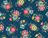 Vintage Flora - Lattice Floral Blue Grey by Kimberbell from Maywood Studio Fabric