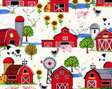 Barnyard Serenade - Not So Green Acres Barns from Freckle and Lollie Fabric