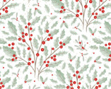 Scandi Holly Metallic - Berries Bush White from Craft Cotton Company Fabric