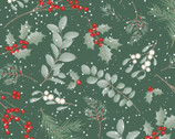 Scandi Holly Metallic - Foliage Green from Craft Cotton Company Fabric