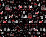 Knit and Caboodle - Snow In Love Dogs Homes Black from Benartex Fabrics