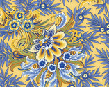 Flower Festival - Plumes Navy Blue Yellow from Benartex Fabrics