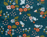 Margot - Feathered Friends Deep Teal from Birch Organic Fabric