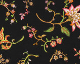 Sew de Vine - Large Floral Toss Tan on Black from Choice Fabrics