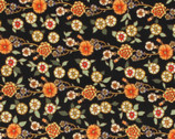 Sew de Vine - Small Flower Straight Vine Orange on Black from Choice Fabrics