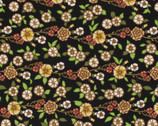 Sew de Vine - Small Flower Straight Vine Tran on Black from Choice Fabrics