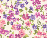 Lillian's Garden - Lovely Violets Cream from Freckle and Lollie Fabric