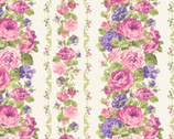 Lillian's Garden - Perfect Rose Stripe Cream from Freckle and Lollie Fabric