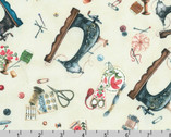 Make It Sew - Sewing Machine Notions Vintage White from Robert Kaufman Fabrics