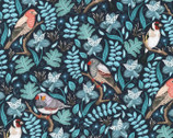 Feathers and Flora - Birds Branches Marine from Robert Kaufman Fabrics