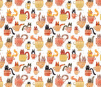 Garden Cats - Teacups Cats Orange Yellow by Terry Runyan from Benartex Fabrics