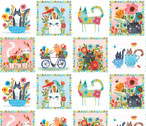 Garden Cats - Garden Cats Squares PANEL 18 Inches by Terry Runyan from Benartex Fabrics