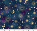 Luna - Constellation Moon Star Blue from Makower UK  Fabric