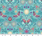 Luna - Night Garden Moth Teal from Makower UK  Fabric