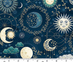 Luna - Cosmo Moon Suns Blue from Makower UK  Fabric