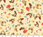 Fun On The Farm - Chickens Cream from Makower UK  Fabric