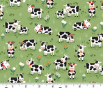 Fun On The Farm - Grazing Cows Green from Makower UK  Fabric