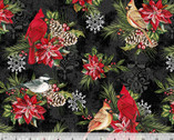 Holiday Gatherings - Winter Songbirds Black by Jean Plout from Windham Fabrics