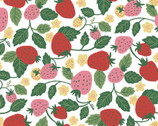 Pygmy World - Strawberries Blossom White from Cosmo Fabric