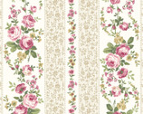 Ruru Bouquet Un Cadeau Mignon - Floral Stripe Tan from Quilt Gate Fabric