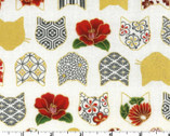 Hyakka Ryokan - Hana and Neko Cat Floral White Cream from Quilt Gate Fabric