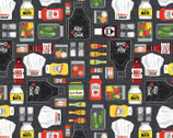 Chillin and Grillin - All The Fixings Condiments Sauce Charcoal from Benartex Fabrics