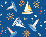 Sail Away - Lighthouses Sailboats Royal Blue from Benartex Fabrics