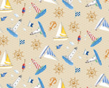 Sail Away - Lighthouses Sailboats Ecru from Benartex Fabrics