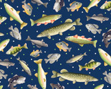 Sail Away - Gone Fishing Navy Blue from Benartex Fabrics